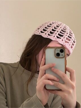 Delicate Pink Crochet Beanie - Women Accessories